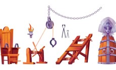 Medieval,Torture,Room,Items,And,Executioner,Tools.,Scaffold,,Torment,Chair,