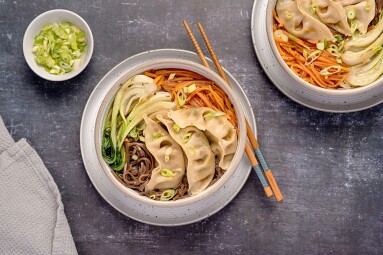 Food,Photography,Of,Soup,Ramen,With,Vegetable,Gyoza,Dumplings,,Soba,