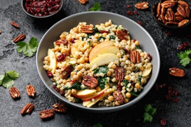 Warm,Barley,Pearl,Salad,With,Kale,,Dried,Cranberries,,Apples,And