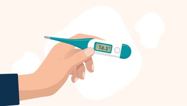 Hand,Holding,A,Digital,Thermometer,Showing,A,High,Temperature,Of