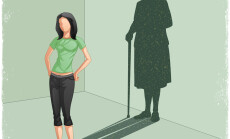 Young,Lady,Casting,Shadow,Of,Old,Woman,In,Vector