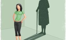 Young,Lady,Casting,Shadow,Of,Old,Woman,In,Vector