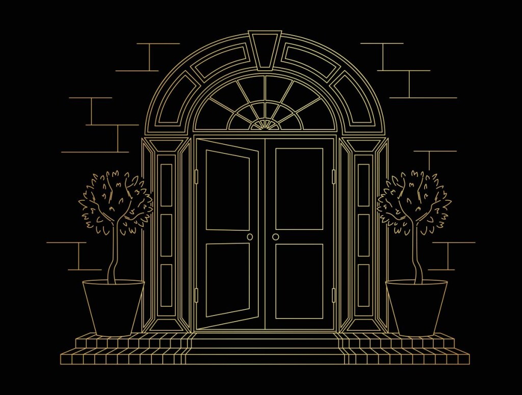 Golden,Vector,Illustration,Of,An,Open,Door,To,A,Georgian