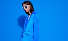 Fashion,Asian,Female,Model,In,Blue,Suit,,White,Boots,And
