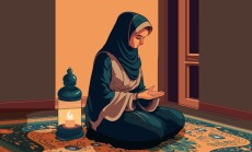 Young,Muslim,Woman,Character,Offering,Namaz,(prayer),On,Carpet,And