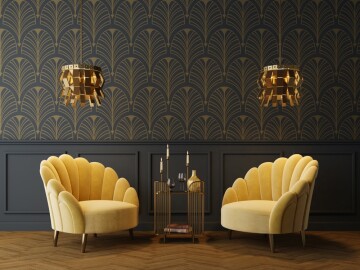 Art,Deco,Interior,In,Classic,Style,With,Yellow,Armchairs,And