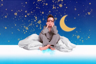 Artwork,Magazine,Collage,Picture,Of,Tired,Lady,Sitting,Late,Night