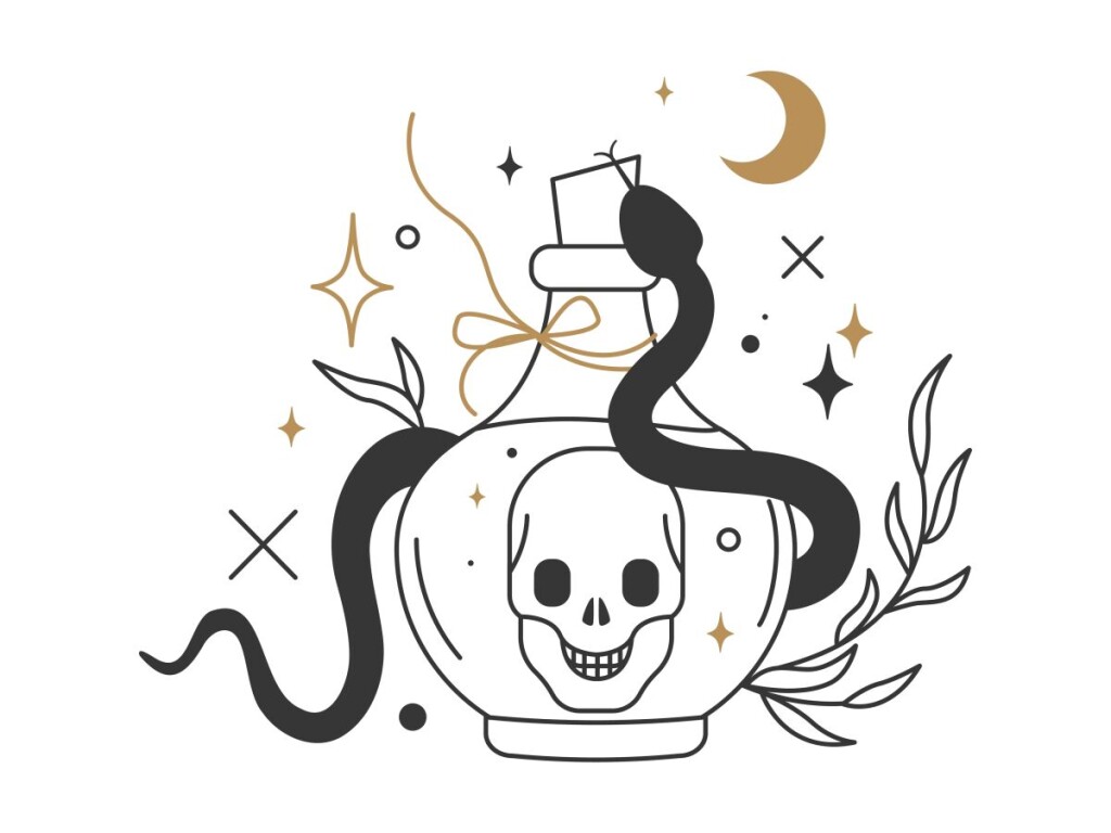Witch's,Potion.,Halloween,Bottle,With,Magic,Potion,,Skull,Inside,And
