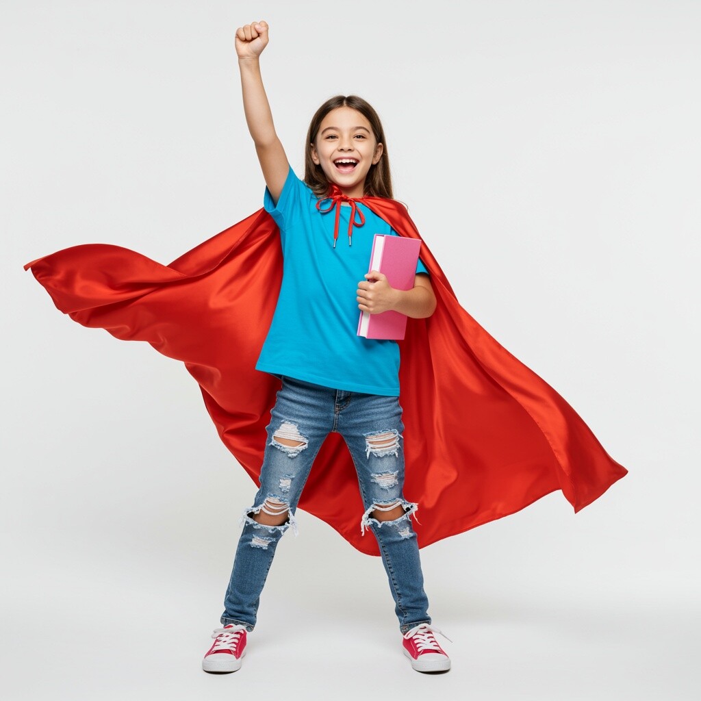 A,Cheerful,Young,Girl,Dressed,In,Casual,Clothes,(blue,T