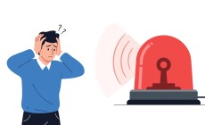 Man,In,Distress,With,Flashing,Red,Alert,Siren,Signaling,Danger