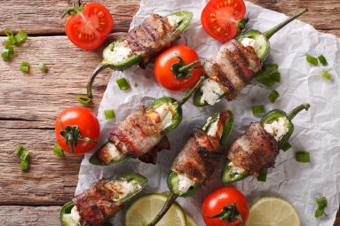 Roasted,Jalapeno,Peppers,Stuffed,With,Cheese,Wrapped,In,Bacon,Close-up