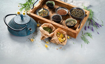 Herbal,Tea,On,Gray,Background