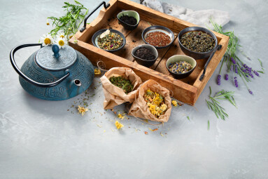 Herbal,Tea,On,Gray,Background