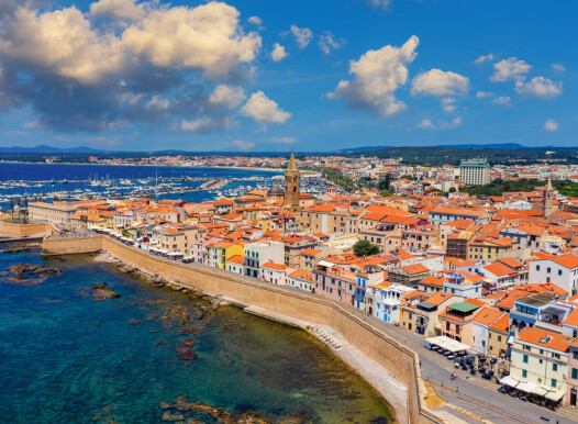 Aerial,View,Over,Alghero,Old,Town,,Cityscape,Alghero,View,On