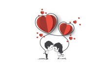 Minimal,Doodle-style,Couple,With,Heart,Balloons,In,Love,,Perfect,For