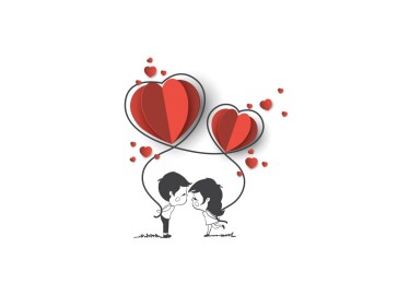 Minimal,Doodle-style,Couple,With,Heart,Balloons,In,Love,,Perfect,For