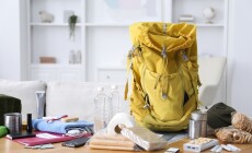 Survival,Kit.,Different,Emergency,Supplies,On,Wooden,Table,Indoors