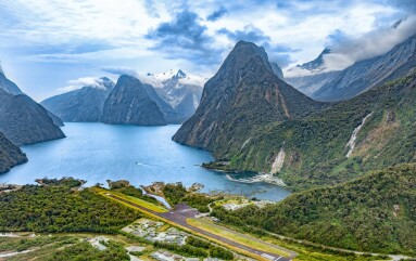 Milford,Sound,Airport,,South,Island,,New,Zealand,,Oceania.,Aerial,View