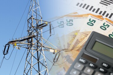 Electricity,Pylon,With,Calculator,And,Euro,Bills,Symbolizing,Rising,Energy