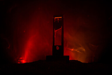 Horror,View,Of,Guillotine.,Close-up,Of,A,Guillotine,On,A