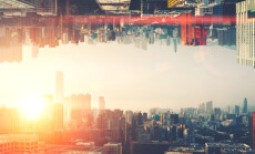 Futuristic,Multiverse,World,Concept.,Downtown,With,Skyscrapers,Skyline,Under,And