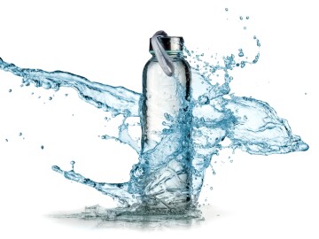 Glass,Sport,Bottle,With,Metal,Cap,Water,Splash,On,White