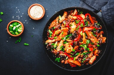 Stir,Fry,With,Turkey,Fillet,,Paprika,,Mushrooms,,Green,Chives,And
