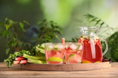 Glasses,And,Jug,Of,Tasty,Rhubarb,Cocktail,With,Citrus,Fruits