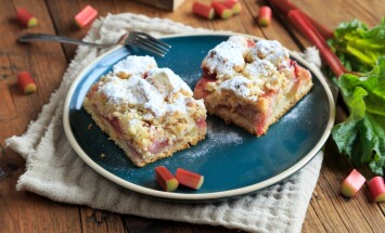 Freshly,Baked,Rhubarb,Cake,With,Icing,Sugar