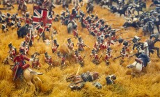 Model,Of,Waterloo,Battle,With,Tin,Miniature,Napoleon,Soldiers,Troops