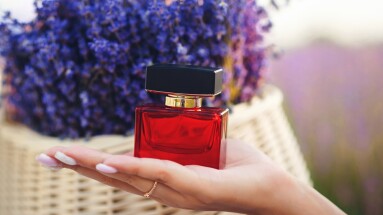 Parfume,Bottles,With,Lavender.,Flowers,Field,Background.,Provence,Lavender,Farm.