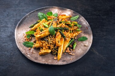 Stir,Fried,Asian,Styly,Noodles,With,Chicken,Filet,And,Green