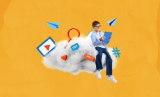 Child,Sits,On,A,Cloud,Using,A,Tablet,,Surrounded,By