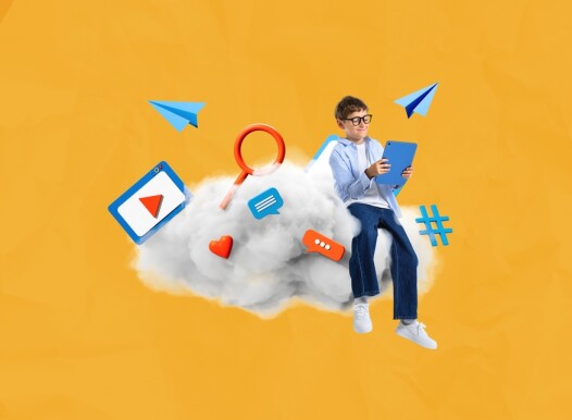 Child,Sits,On,A,Cloud,Using,A,Tablet,,Surrounded,By