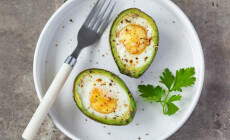 Avocado,Baked,With,Eggs,,Top,View