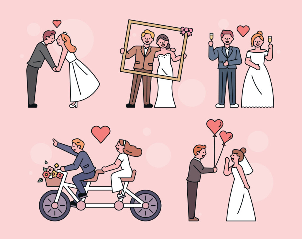 Various,Groom,And,Bride,Characters,Taking,Wedding,Photos.,Flat,Design