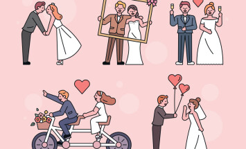 Various,Groom,And,Bride,Characters,Taking,Wedding,Photos.,Flat,Design