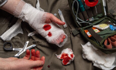 Bandaging,Process.,First,Aid,Kit,And,Items,For,Stopping,Bleeding