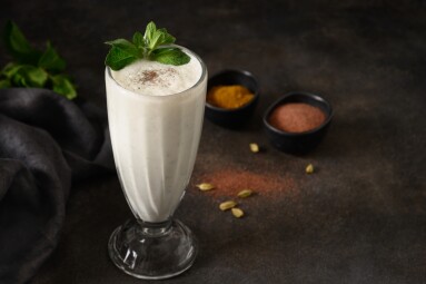 Indian,Salty,Lassi,With,Mint,Leaves,And,Kala,Namak,On