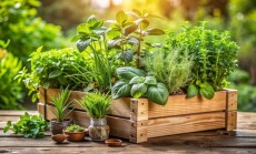 Wooden,Crate,With,A,Variety,Of,Fresh,Green,Potted,Culinary