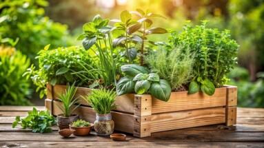 Wooden,Crate,With,A,Variety,Of,Fresh,Green,Potted,Culinary