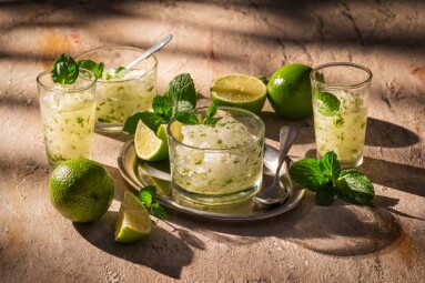 Homemade,Frozen,Summer,Dessert,-,Lime,Sorbet,With,Fresh,Peppermint