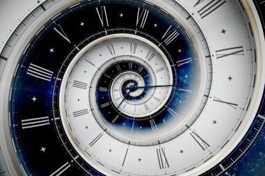 Vintage,White,Spiral,Clock,Dial,With,Roman,Numerals,In,White