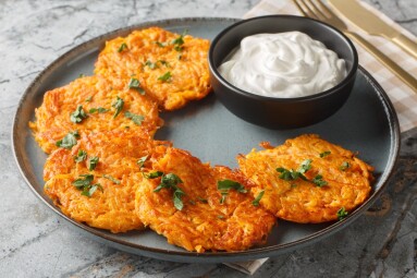 Fried,Sweet,Potato,Hashbrown,Patty,Closeup,On,The,Plate,On
