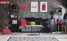 Raspberry,Red,Accents,In,Stylish,Living,Room,Interior,With,Grey