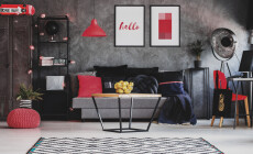 Raspberry,Red,Accents,In,Stylish,Living,Room,Interior,With,Grey
