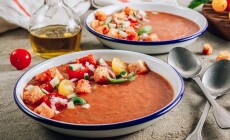 Spanish,Summer,Cold,Soup,Gazpacho,With,Vegetables,On,Concrete,Background.
