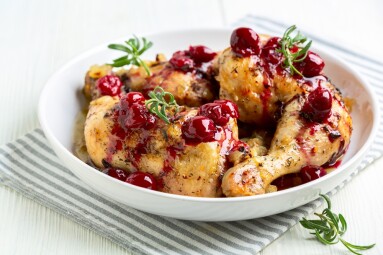 Dish,With,Baked,Chicken,Legs,Served,With,Cherry,Spicy,Sauce