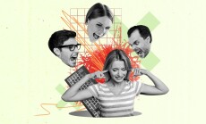 Photo,Illustration,Image,Collage,Businesspeople,Woman,Closed,Ears,Conflict,Avoid