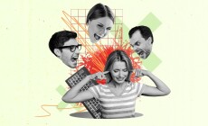 Photo,Illustration,Image,Collage,Businesspeople,Woman,Closed,Ears,Conflict,Avoid